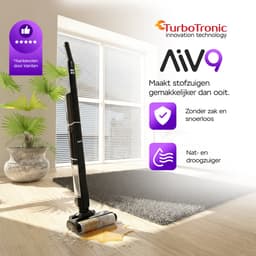 Turbotronic AIV9 Draadloze Vloerreiniger - Steelstofzuiger Met Dweilfunctie - Zelfreinigend - Stofzuigt en dweilt - Nat Droog Stofzuiger - Elektrische Dweil - Zwart — thumbnail 2