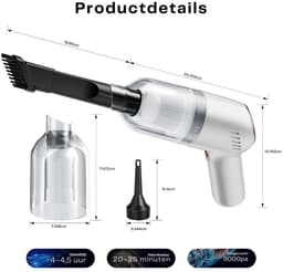 SNJY® Kruimeldief Snoerloos - Handstofzuiger Draadloos - Draadloze Stofzuiger - 12V - Wit — thumbnail 2