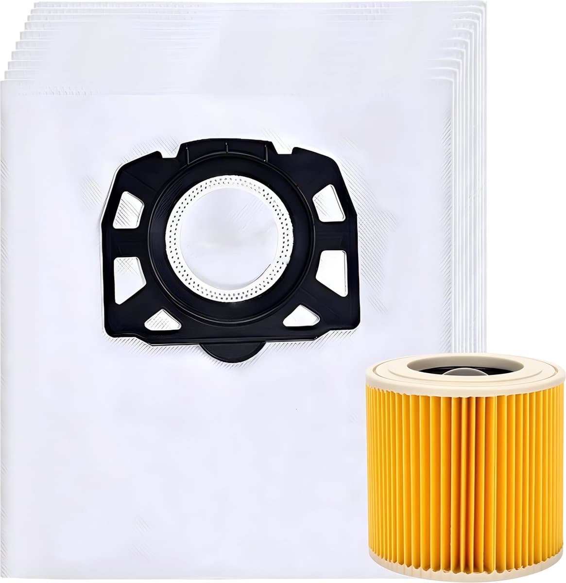 10x Stofzuigerzakken & 1 filter geschikt voor Karcher WD2 Plus, WD3 (Battery), KWD1, KWD2, KWD3, WD3.200 - WD3.800 M - stofzuigzak stofzakken — afbeelding 1