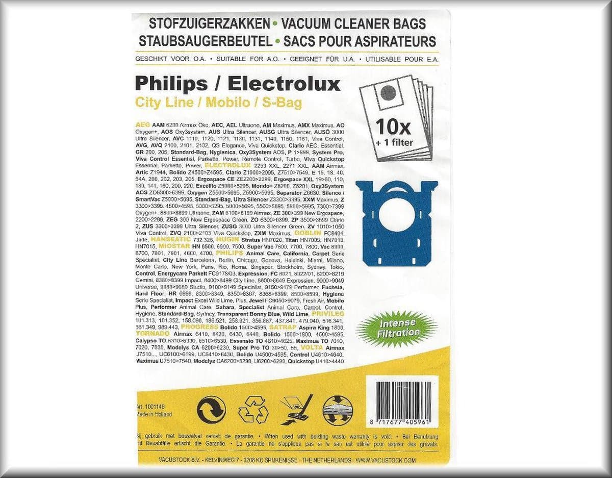 Universele stofzuigerzakken geschikt voor Philips - Electrolux 10zakken + 1 filter — afbeelding 1