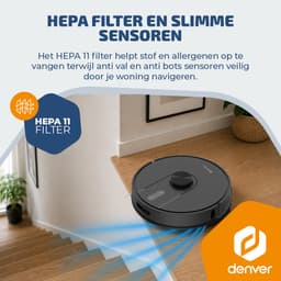 Denver Robotstofzuiger met Laadstation - Smartphone TUYA App - Amazon Alexa compatible - LiDAR mapping - Zijborstel - Borstelloze motor - Geschikt voor Huisdierharen - RVC135 — thumbnail 2