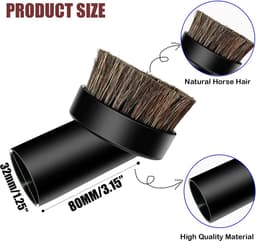 3 stuks Vervangende ronde stofborstel met zachte haren voor stofzuiger - 32 mm (1,25 inch) zwarte borstel - voor stofzuigerslang van 32 mm - Stofzuigerborstel voor het reinigen van auto, bank en stoel — thumbnail 2