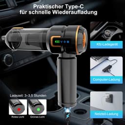 Wishdor Handstofzuiger auto 16000Pa - Draadloze kruimeldief met blaas- en zuigfunctie - Met 9 opzetstukken en LED display - Voor auto en thuis - Zwart goud - 21,4 x 4,8 x 20 cm — thumbnail 4