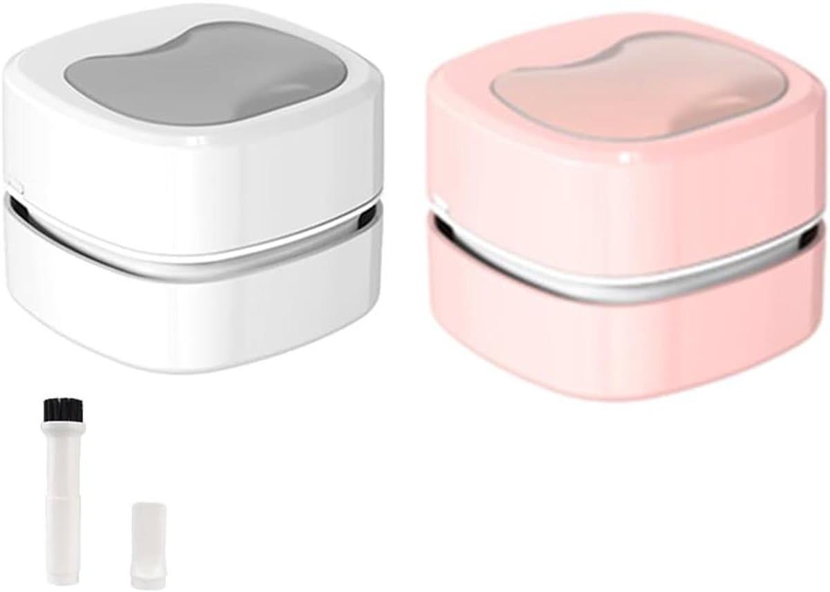 Desktop Stofzuiger - Mini Cleaner - Bureau Opruimen - Draadloos Oplaadbaar - 2 Stuks - Wit Roze — afbeelding 1