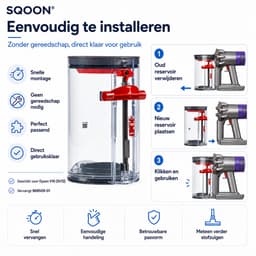 SQOON® Stofreservoir geschikt voor Dyson V10/SV12 - Gelijk aan model: 969509-01 - Groot formaat 195 mm - Ideale vervanging voor versleten opvangbak — thumbnail 2