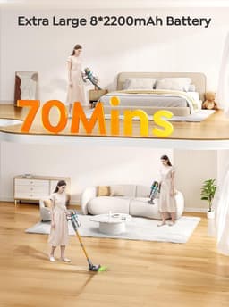 Draadloze Steelstofzuiger - Krachtige Stofzuiger - Huis Reinigen - Automatische Zuigkracht - 65 Min Autonomie - Oranje — thumbnail 5
