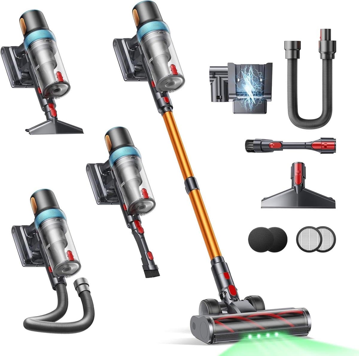 Draadloze Steelstofzuiger - Krachtige Stofzuiger - Huis Reinigen - Automatische Zuigkracht - 65 Min Autonomie - Oranje — afbeelding 1