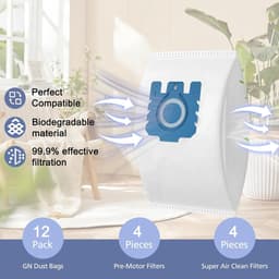 Set van 12 GN 3D stofzuigerzakken geschikt voor Miele Hyclean Classic C1 / Complete C2 / C3 / S2 / S5 / S8 serie, inclusief 4 motorfilters en 4 uitlaatfilters — thumbnail 3