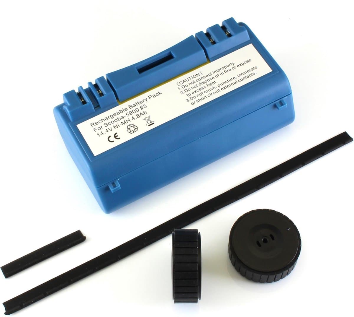 NiMh batterij 4800 mAh voor Scooba (385, 5800, etc) met 2 wieltjes en rubberstrips — afbeelding 1