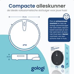 Gologi Robotstofzuiger met Dweilfunctie - 210 Minuten - Automatische Stofzuiger met Laadstation - Dweilrobot - Huisdieren - Draadloos met App - 2000 Pa Zuigkracht - Zwart — thumbnail 3
