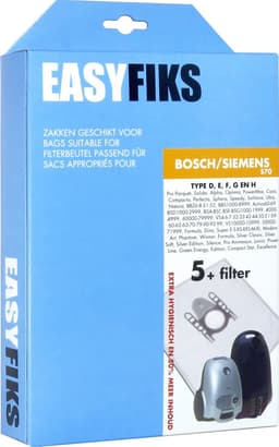 Easyfiks S70 stofzuigerzakken geschikt voor Bosch en Siemens - 5 stuks + 1 filter - SynchroPower - gl 30 - Zoo'o - Logo - Ergomaxx'x - Free'e - MoveOn - Ingenius - Activa - Super XS Dino E - G-ALL — thumbnail 1