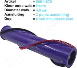 06911870 Turbowals turboborstel 3 punts aansluiting voor dop met vlakke kant geschikt voor Dyson v7 v8 v10 sv11 sv10 sv12 — thumbnail 4