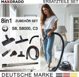 MAXORADO Stofzuiger Set 8-delig - Combi vloerzuigmond + parketzuigmond + telescopische buis + handgreep + flexibele slang + meubelborstel + spleetzuigmond + meubelzuigmond - geschikt voor Miele S8, S8 Serie, C3 — thumbnail 3