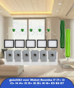 18 onderdelen geschikt voor iRobot Roomba i7 i7+ i3 i3+ i4 i4+ i5 i5+ i6 i6+ i8 i8+ E5 E6 E7 - stofzuigeronderdelen - 6 stofzuigerzakken / 5 HEPA-filter / 5 zijborstel / 2 wals — thumbnail 1