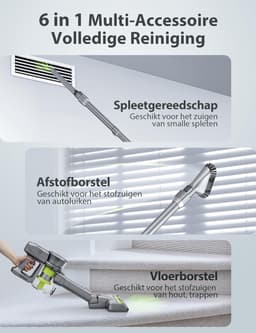 26Kpa Draadloze Steelstofzuiger met Borstelloze Motor - 40Min Afneembare Batterij - LED Display - 6 in 1 Lichtgewicht Stofzuiger voor Huisdierhaar - Tapijt Auto Vloer — thumbnail 5
