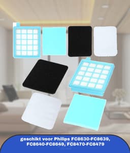 2x Filterset 4 stuks geschikt voor Philips Power Cyclone Philips FC8058/01 Stofzuigerfilter PowerPro Active Compact vervangingsfilter FC8630-FC8639, FC8640-FC8649, FC8470-FC8479 — thumbnail 1
