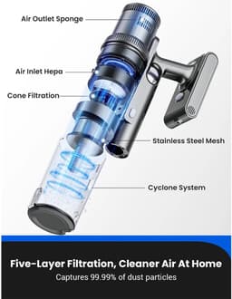 Dweilen Snoerloze Stofzuiger - Snoerloze Stofzuiger - Stofzuiger - Stofzuiger draadloos - 5-traps Filtratiesysteem - 400W Borstelloze Motor - 0.65L Stofbak - 35Kpa Zuigkracht - 2000mAh Batterij — thumbnail 2