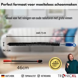 TronicXL XXL Premium Radiator Reinigingsborstel + Stofzuiger Opzetstuk 30-37 mm | Geschikt voor oude radiatoren, flexibele borstel en slang | 73 cm borstel + 46 cm stofzuigermondstuk — thumbnail 3