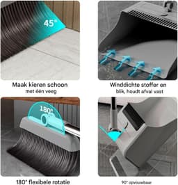 Bezem en stoffer - Schoonmaakset - Thuis schoonmaken - Roestbestendig ontwerp - 3-delig - Grijs — thumbnail 5