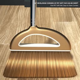 Bezem en Stofpan - Reinigingsset - Snel Opruimen - Ruimtebesparend Ontwerp - Compact - Goud — thumbnail 3