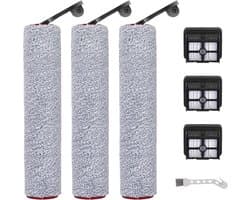 Vervangende filters en borstelrollen voor de Dreame H12 Pro nat- en droogstofzuiger – Efficiënte vervangingsfilters voor schone vloeren (【H12Pro】3 borstels, 3 filters, 1 reinigingsborstel)