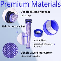 4-delige filtervervangingsset voor Dyson V8 Absolute - V7 Absolute - V7 Motorhead en V7 Animal stofzuigers. 2 filters voor de motor en 2 HEPA-voorfilters. Vergelijkbaar met onderdeelnummer DY-96566101 en DY-96747801. — thumbnail 4