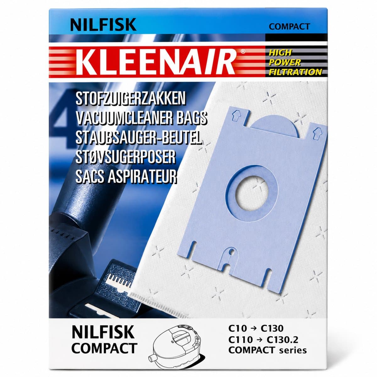 Kleenair - Stofzuigerzakken - 4 stuks + 1 filter - Geschikt voor Nilfisk Compact C10-C20, C110-C130 en compactsvac — afbeelding 1
