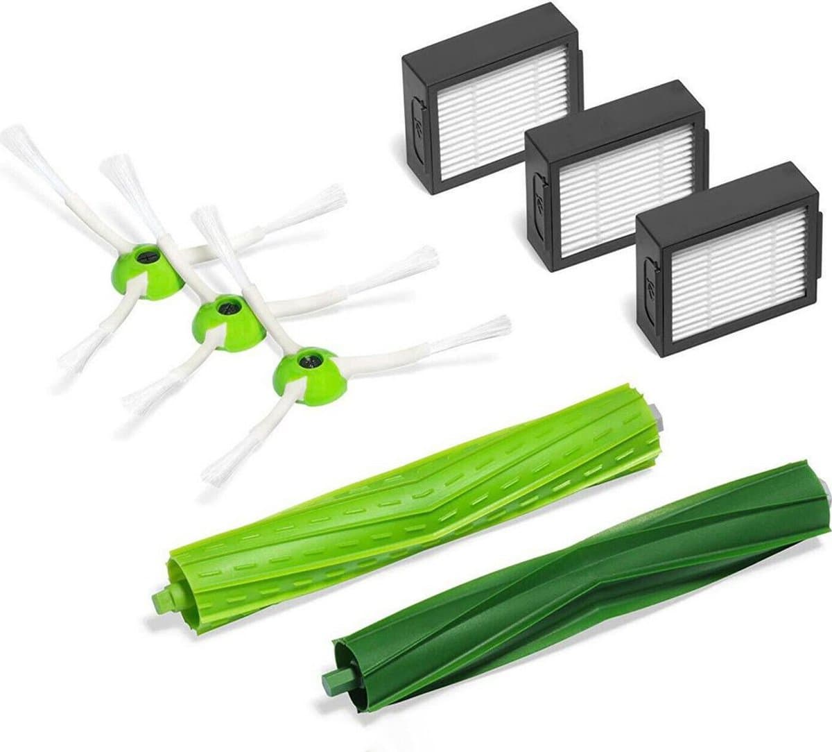 Vervangingsset Geschikt voor iRobot Roomba e- en i-serie - 3 hoogwaardige filters, 3 hoekborstels en 1 multifunctionele vloerborstelset - Groen — afbeelding 1
