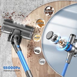 Draadloze Steelstofzuiger - 55 kPa Zuigkracht - Tot 55 Minuten Batterijduur - Verwisselbare 6x2000mAh Accu - HEPA Filter - Gemotoriseerde Turbo Borstel voor Dierenharen en Tapijten - 4 Zuigstanden - Lichtgewicht 2,8 kg - Blauw — thumbnail 2