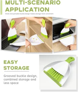 Stoffer en blik set - Mini bezem combi - Kleine oppervlakken reinigen - Ergonomisch anti-slip handvat - 1 stuks - Groen — thumbnail 2