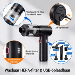 VHV - Autostofzuiger - 20000Pa - Borstelloze Motor - Draadloos - Zuigen en Blazen - USB Oplaadbaar - Handstofzuiger — thumbnail 4