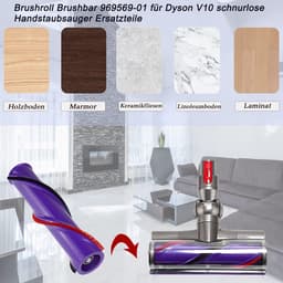 Rolborstel geschikt voor Dyson V10, vervangende borstel geschikt voor Dyson V10, rolborstel geschikt voor scrollbalk, vervangend onderdeel 969569-01 (3-pins aandrijving, 50 mm) — thumbnail 2