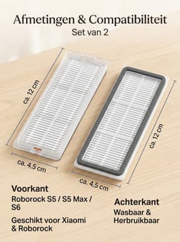 Set van 2 - Vervangend HEPA Filter Geschikt voor Xiaomi Mi Robot / Roborock S5 / T6 / T7 - Robotstofzuiger Accessoires — thumbnail 3