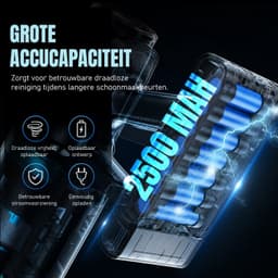 Kymo 2 in 1 Steelstofzuiger Draadloos met Dweilfunctie - 450W - 33kPa - Stofzuiger Zonder Zak - Draadloze Stofzuiger op Accu - Stofzuigen en Dweilen - Kruimeldief - Handstofzuiger - Snoerloze Stofzuiger - 62 Min Accu - 450W — thumbnail 5