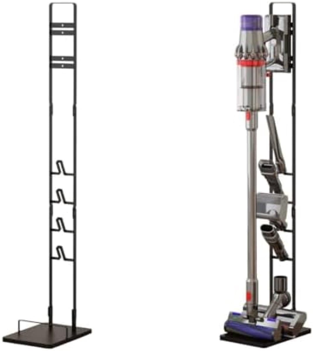 PromoHome Stofzuigerhouder - Metaal, Zwart - 4 Verstelbare Haken - Boorvrije Montage - Geschikt voor Dyson V6 V7 V8 V10 V11 V12 V15 en Andere Draadloze Stofzuigers - Wandbevestiging voor Opbergen Accessoires — afbeelding 1