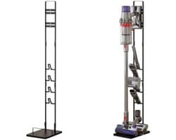 PromoHome Stofzuigerhouder - Metaal, Zwart - 4 Verstelbare Haken - Boorvrije Montage - Geschikt voor Dyson V6 V7 V8 V10 V11 V12 V15 en Andere Draadloze Stofzuigers - Wandbevestiging voor Opbergen Accessoires