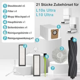 Accessoires voor Xiaomi X20 Plus/Dreame L10s Ultra, reserveonderdelen voor Xiaomi X10+ / S20 / L10 Ultra, accessoireset, 6 stofzakken, 4 dweilpads, 1 hoofdborstel, 4 filters en 4 zijborstels — thumbnail 2