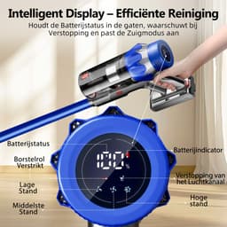 Elekiatech Steelstofzuiger - Steelstofzuiger Draadloos - Met 2 Accu’s - 70000Pa - 3 Standen Zuigkracht - LED-Display - 2200 mAh Accu - 20–70 Min Werktijd - 1,8L - Met Meubelborstel - Voor Tapijt, Harde Vloeren en Dierenharen - Blauw — thumbnail 5