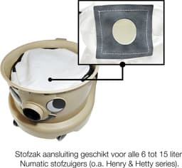 Dparts wasbare & herbruikbare stofzuigerzak met rits geschikt voor Numatic - 1 stuk - voor Henry en Hetty, James, George, Charles, PPR240 - NVM-1CH - 604015 Hepa-Flo — thumbnail 2