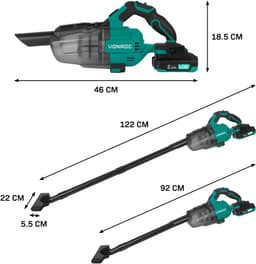VONROC Krachtige accu steelstofzuiger – VPower 20V – Incl. 2.0Ah Accu en snellader – 0.6L opvangbak - Incl. 3 mondstukken, 2 verlengbuizen en flexibele slang — thumbnail 3