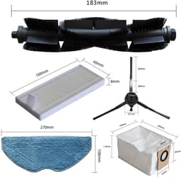 Vervangende onderdelen voor 360 Botslab S8 Plus stofzuigeraccessoires - 1 * hoofdborstel - 6 * zijborstels - 2 * filters - 4 * dweildoeken - 5 * stofzakken - schoonmaakgereedschap — thumbnail 4