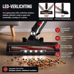 Draadloze Steelstofzuiger met HEPA-Filter - 4-in-1 Accustofzuiger - 49 Min Accuduur - LED-Verlichting - 2 Zuigstanden - Klitvrije Borstel voor Dierenharen, Tapijt en Harde Vloeren - Rood/Grijs — thumbnail 5