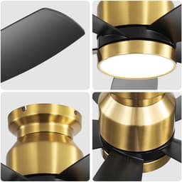 DESMIU Plafondventilator 42 Inch - Reversibele DC-Motor Met 5 ABS-Vleugels, Led Verlichting, Afstandsbediening, Timer En 6 Snelheden - Voor Slaapkamer En Woonkamer - ABS - Zwart Goud — thumbnail 5