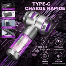 Deze draadloze 4-in-1 autostofzuiger met een zuigkracht van 22000 Pa is Geschikt voorzien van een borstelloze motor, een handzaam ontwerp, drie snelheidsstanden, 80.000 toeren per minuut en een Type-C oplaadpoort, — thumbnail 2