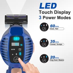 Blauwe Snoerloze Steelstofzuiger 30 x 25 x 115 cm, 300 W, 30 kPa, 2-in-1 Handstofzuiger, HEPA-filter, LED Vloerborstel, 4000 mAh Accu, 60 min Gebruiksduur, Draadloze Stofzuiger voor Vloeren, Tapijt en Auto — thumbnail 4