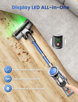 Draadloze Stofzuiger - Steelstofzuiger Oplaadbaar - Efficiënt Huis Reinigen - 45 kPa Sterke Zuigkracht - 50 Min Looptijd - Blauw — thumbnail 4
