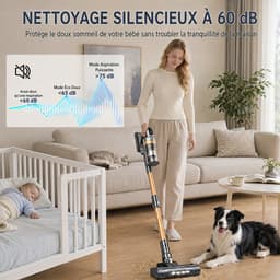Draadloze Steelstofzuiger 65 kPa/650 W, 75 Min Looptijd, 6-Traps HEPA-filter, 1,6 L Stofreservoir, Zelfstaand met Wandlader, Stil ≤60 dB, Anti-Klit Borstel voor Tapijt, Harde Vloeren en Dierenhaar — thumbnail 4