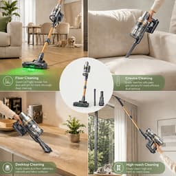 Draadloze Steelstofzuiger 65 kPa/650 W, 75 Min Looptijd, 6-Traps HEPA-filter, 1,6 L Stofreservoir, Zelfstaand met Wandlader, Stil ≤60 dB, Anti-Klit Borstel voor Tapijt, Harde Vloeren en Dierenhaar — thumbnail 5