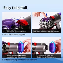 Filter geschikt voor Dyson V8 - 5 stuks - vervangingsfilters geschikt voor Dyson V7 V8 Absolute Animal Motorhead stofzuigers - met 2 HEPA-filters achter, 2 voorfilters, 1 reinigingsborstel vervangt onderdelen — thumbnail 3