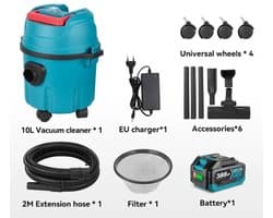 Cellista 3-in-1 Accu Nat & Droog Stofzuiger 35kPa - Draadloze Industriële Reiniger - 10L Tank - Auto & Huis Stofzuiger - 1 Accu Set